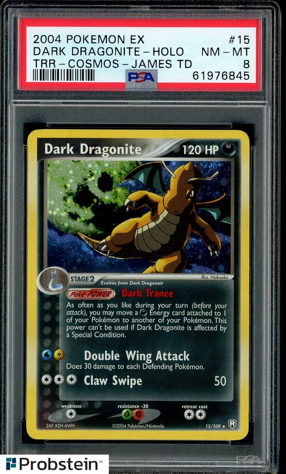 2004 Pokemon Ex Team Rocket Returns 15 Dark Dragonite-Holo Cosmos-James Td Psa 8