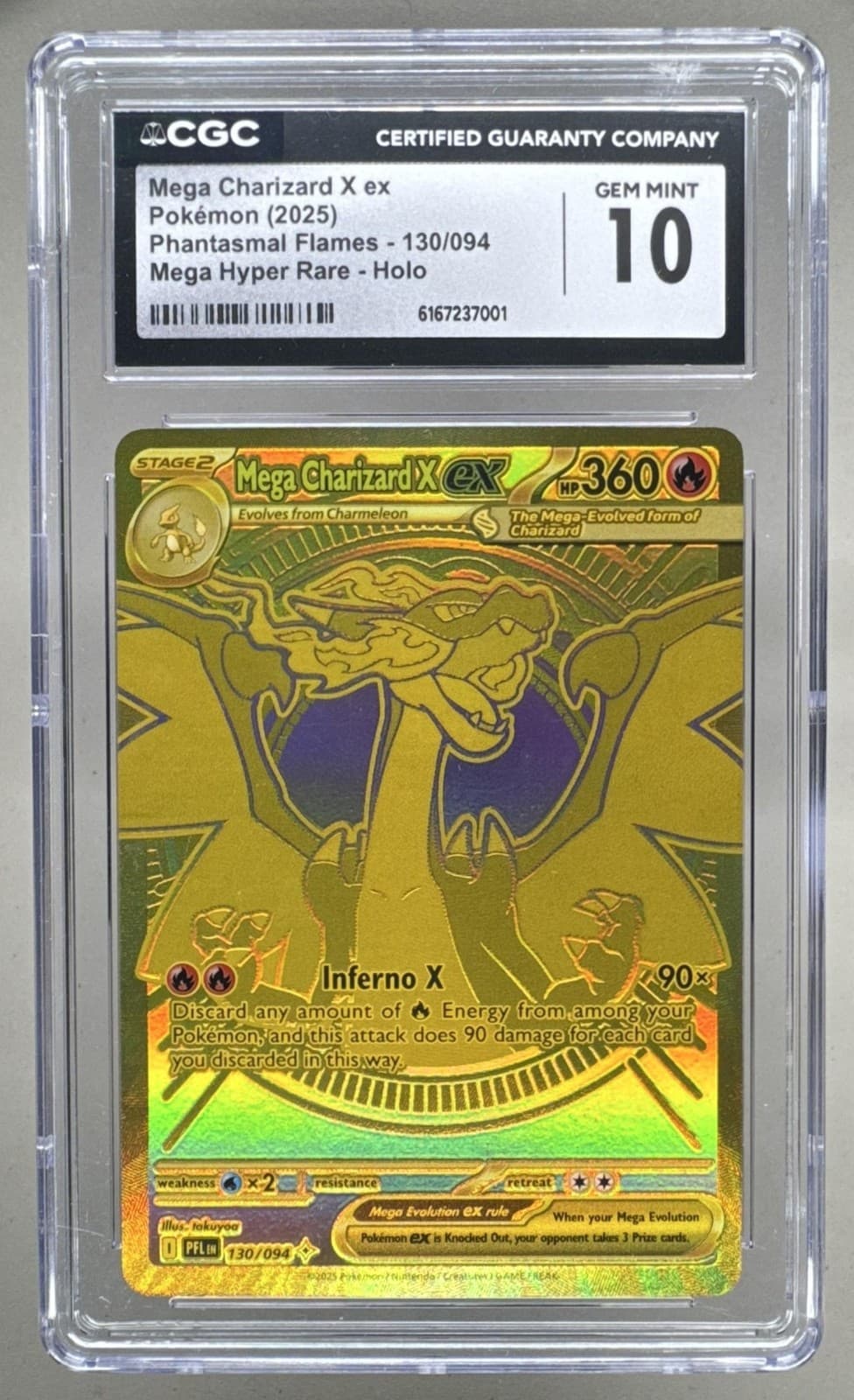 Mega Charizard X ex 2025 Pokemon Phantasmal Flames #130/094 Hyper Rare CGC 10