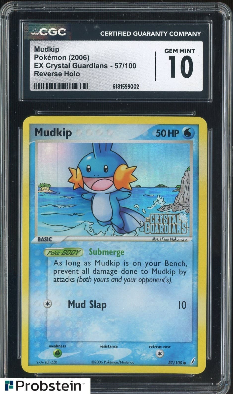 2006 Pokemon Ex Crystal Guardians #57/100 Mudkip Reverse Holo CGC 10 GEM MINT