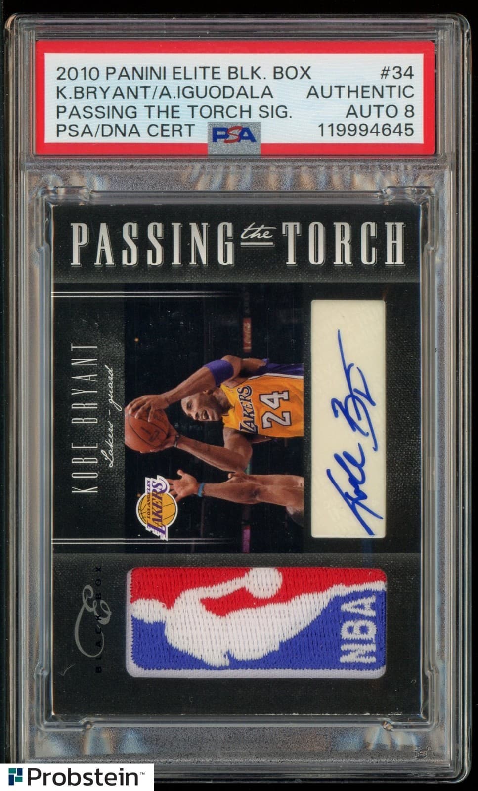 2010 Elite Black Box Kobe Bryant Iguodala NBA Logoman Patch /99 PSA/DNA 8 AUTO