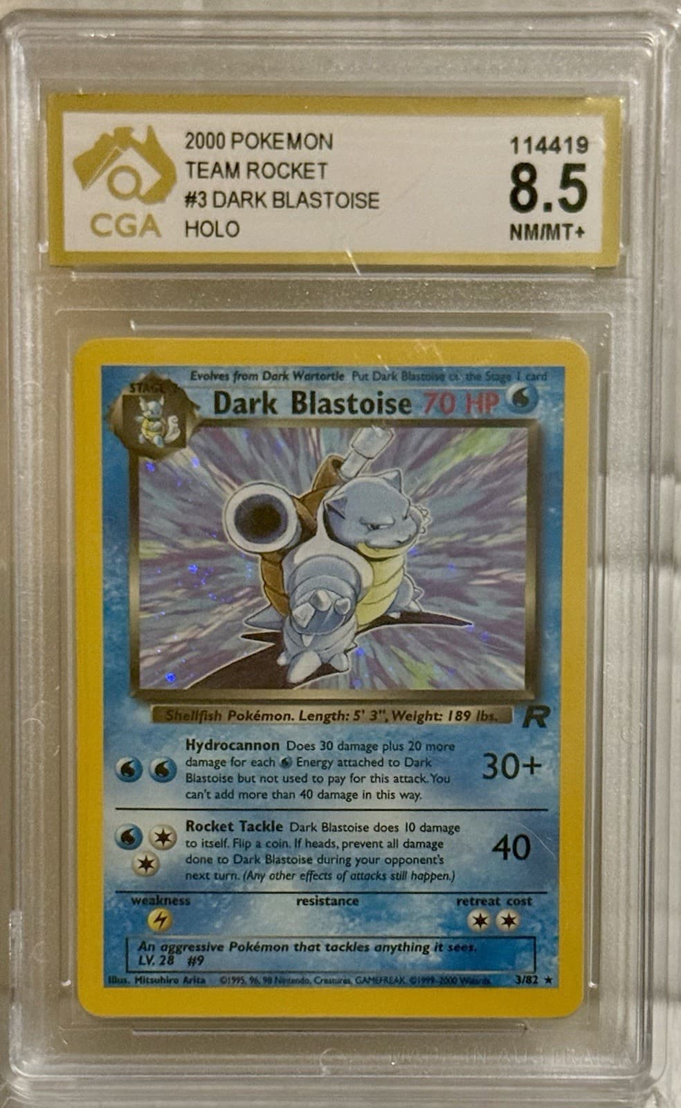 2000 Pokemon Team Rocket#3 Dark Blastoise Holo    Cga 8.5