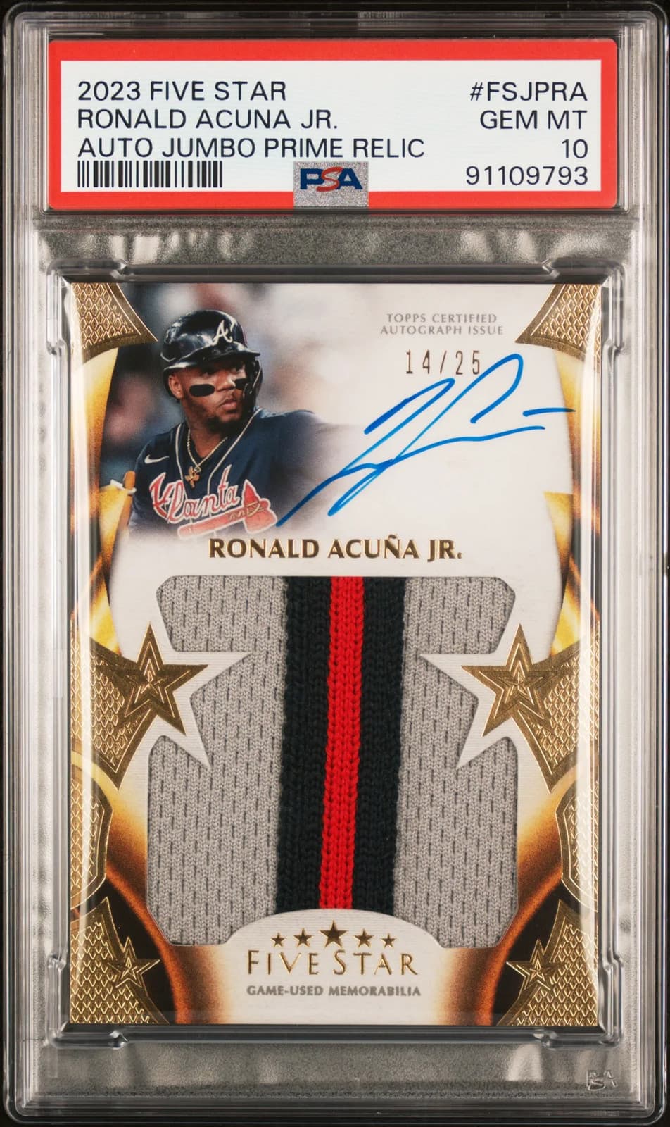 2023 Topps Five Star Auto  Prime Relics Ronald Acuna JR. #FSJPRA 14/25 PSA 10