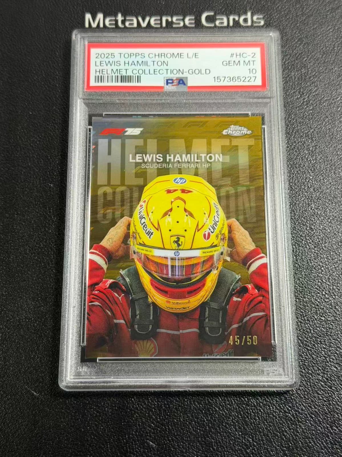 2025 Topps Chrome F1 Lewis Hamilton Helmet Gold 45/50 PSA 10