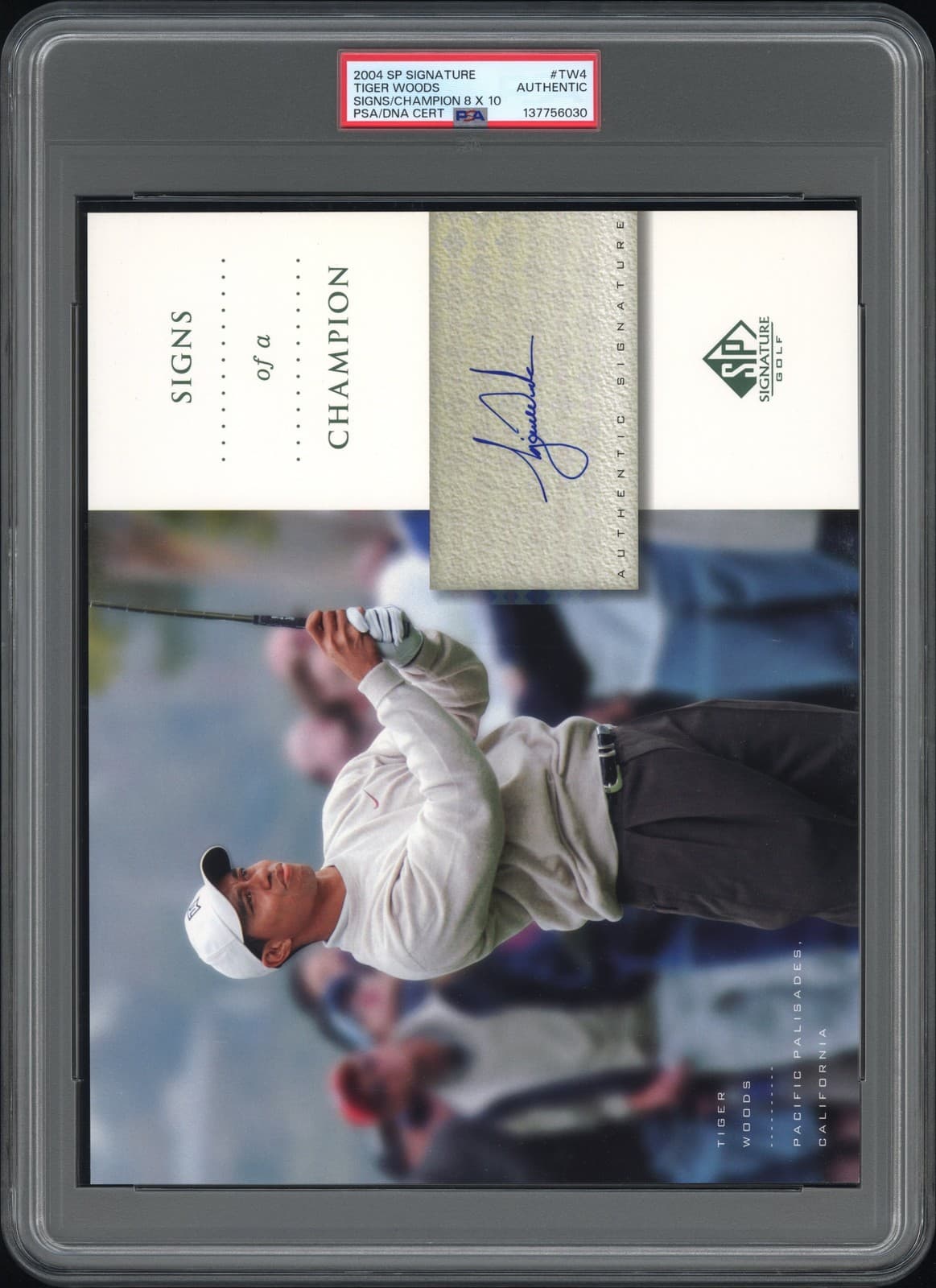 SP SIGNATURE SIGNS OF A CHAMPION 8 X 10 TIGER WOODS PSA AUTHENTIC AUTO AUTHENTIC
