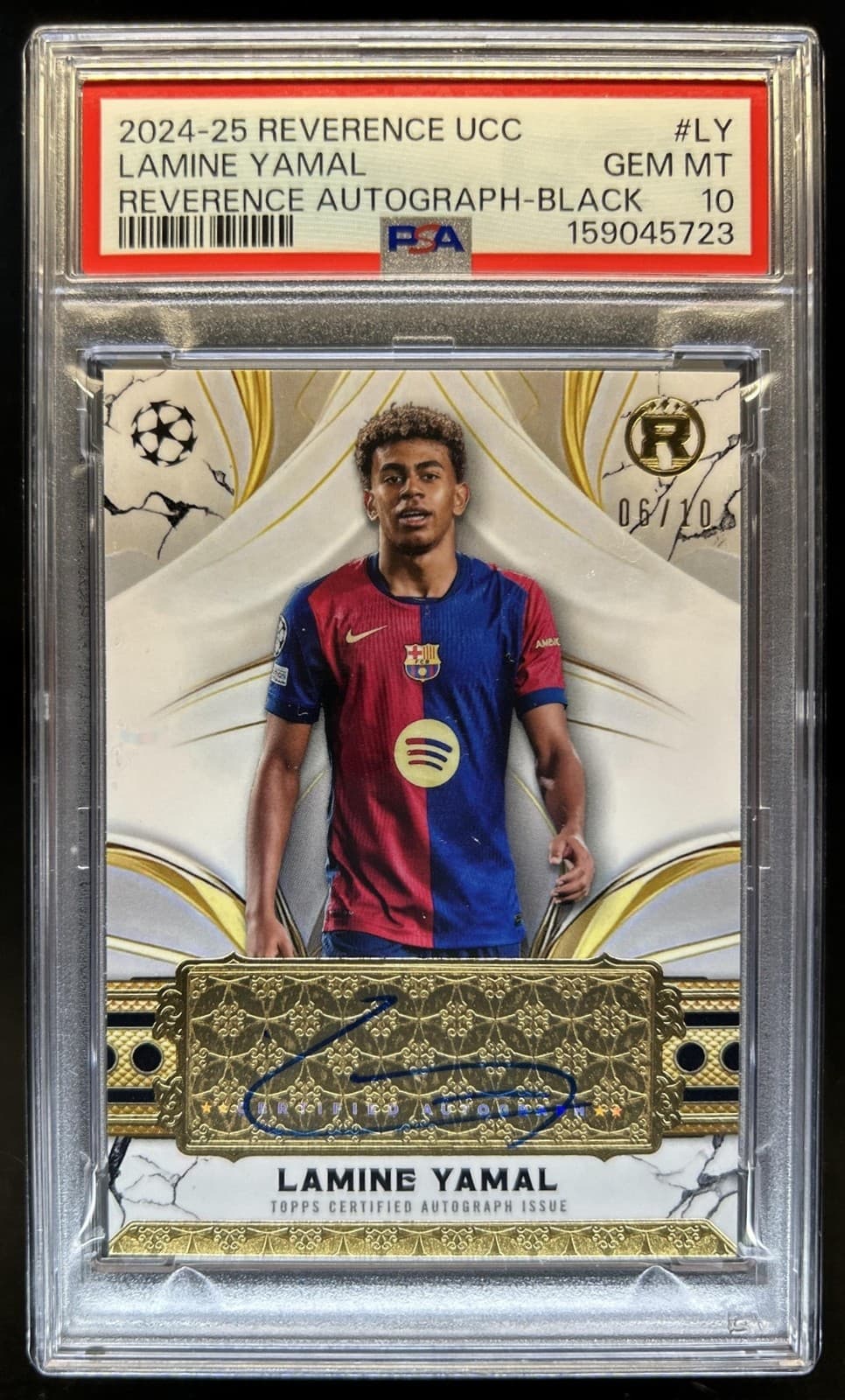 2024-25 Topps Reverence UEFA Lamine Yamal Auto Black #/10 Barcelona PSA 10