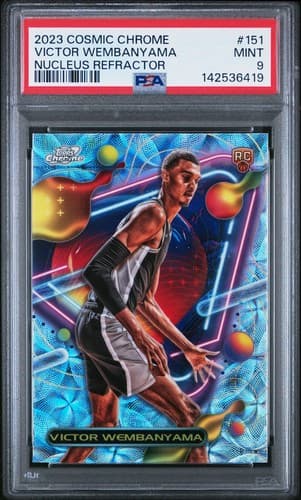 2023 COSMIC CHROME VICTOR WEMBANYAMA RC NUCLEUS REFRACTOR #151 SPURS PSA MINT 9