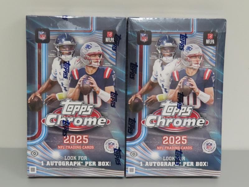 (2) Lot 2025 Topps Chrome NFL Football Factory Sealed Hobby Box