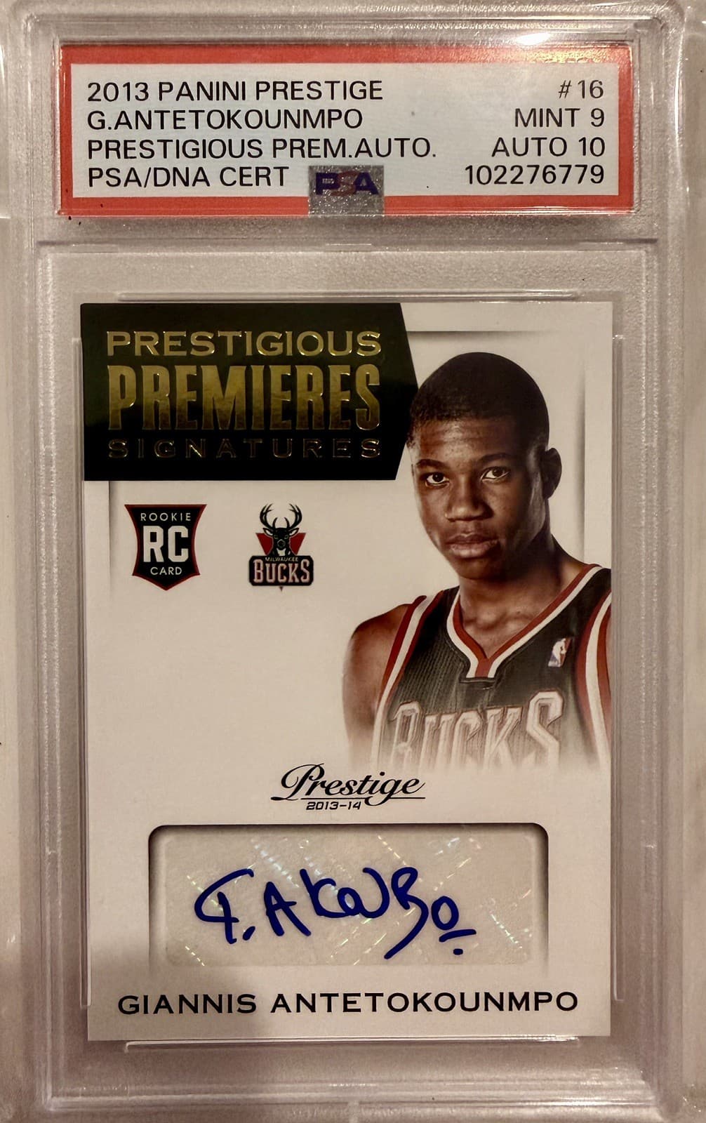 2013 PANINI PRESTIGE PRESTIGIOUS PREMIERES GIANNIS ANTETOKOUNMPO PSA 9 AUTO 10