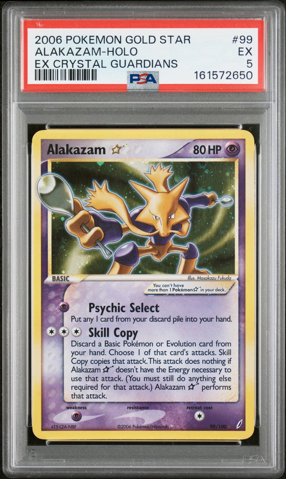 2006 POKEMON EX CRYSTAL GUARDIANS GOLD STAR #99 ALAKAZAM-HOLO PSA 5