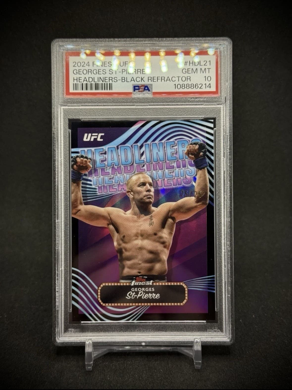 Georges St-Pierre 2024 UFC Topps Finest  Headliners Black Refractor 25/25 PSA 10