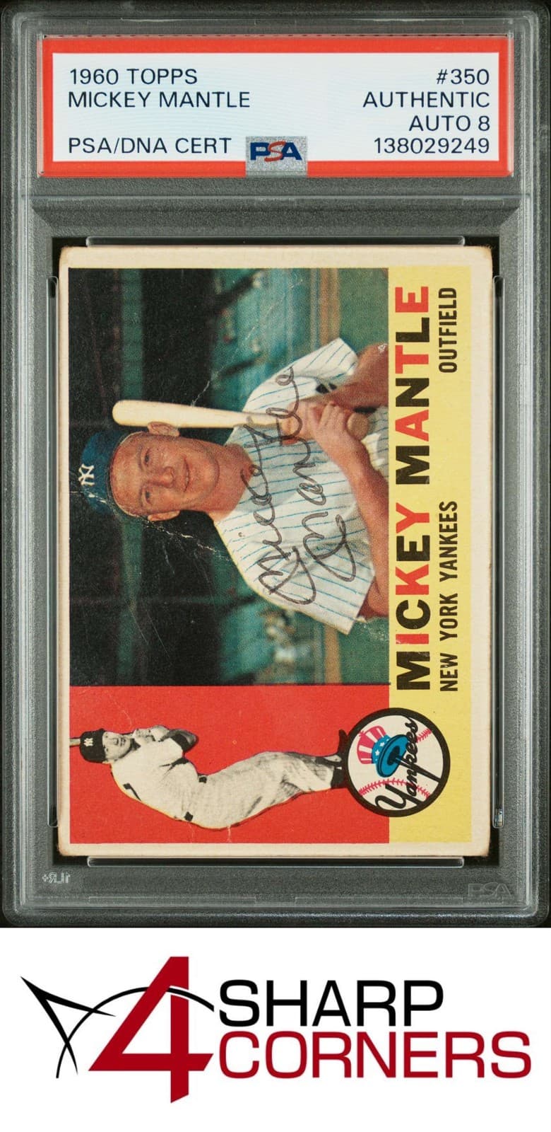 1960 TOPPS #350 MICKEY MANTLE HOF PSA AUTHENTIC DNA AUTO 8