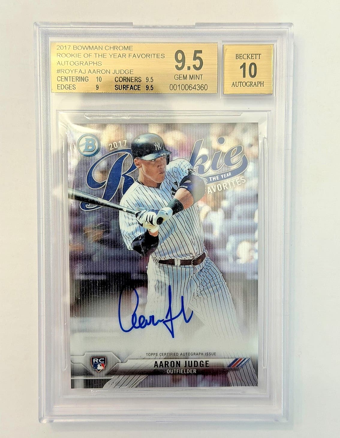 2017 Bowman Chrome Aaron Judge Rookie Of The Year Favorites Auto 55/150 BGS