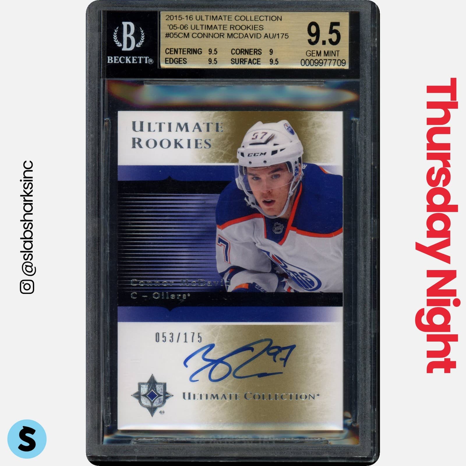2015 Upper Deck Ultimate Collection Connor Mcdavid '05 Rookie Auto /175 Bgs 9.5
