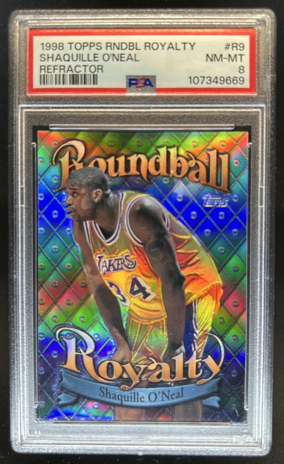 1998-99 Topps Shaquille O'Neal Roundball Royalty Refractor #R9 Lakers PSA 8