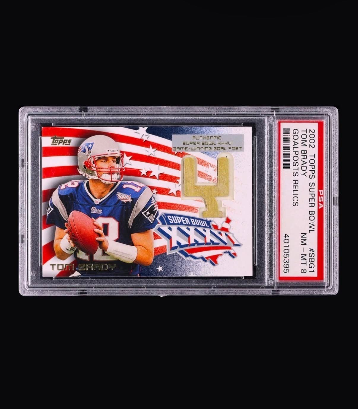 2002 Topps super bowl Goats Post relic Tom Brady  psa 8 SBG1