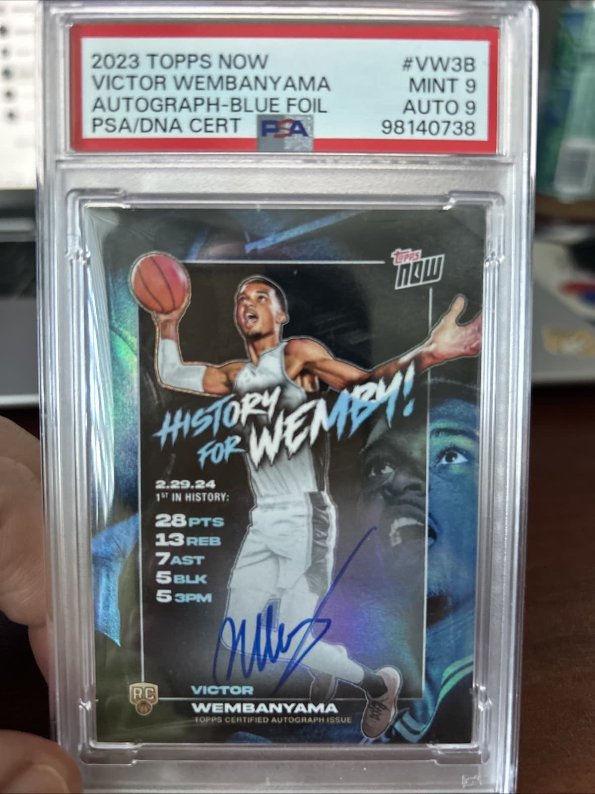 2023Topps Now - Victor Wembanyama #VW3B Blue Foil Auto RC /49 Spurs PSA 9 Auto 9