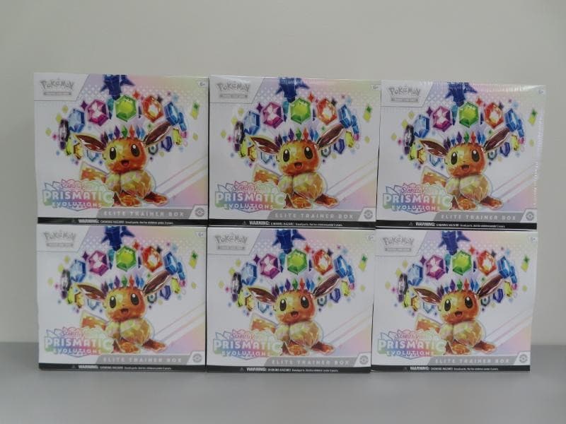 (6) Lot 2025 Pokemon Scarlet Violet Prismatic Evolutions ETB Elite Trainer Box