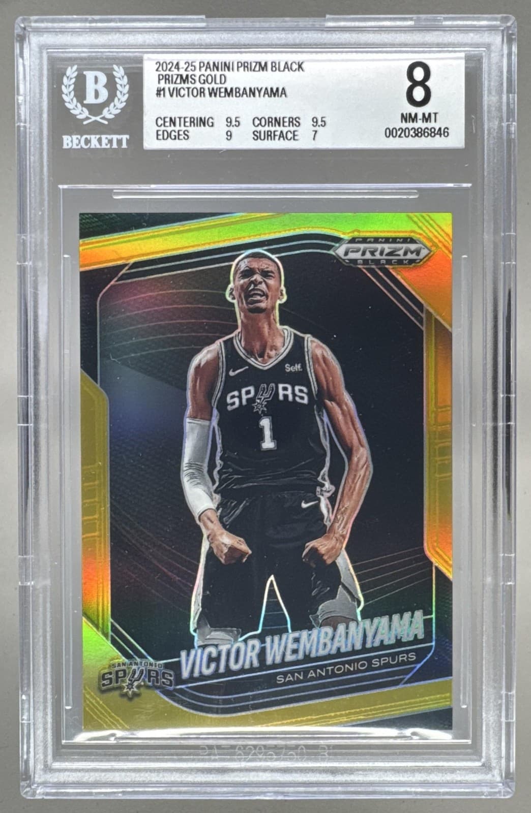 Victor Wembanyama 2024 Panini Prizm Black #1 Gold 3/10 BGS 8