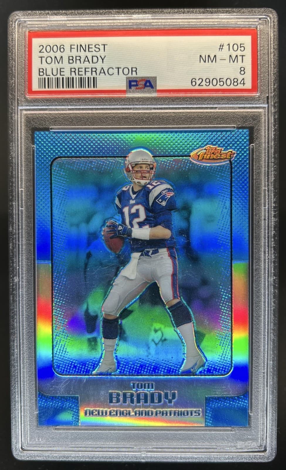 2006 Topps Finest Tom Brady Blue Refractor #/299 Patriots PSA 8