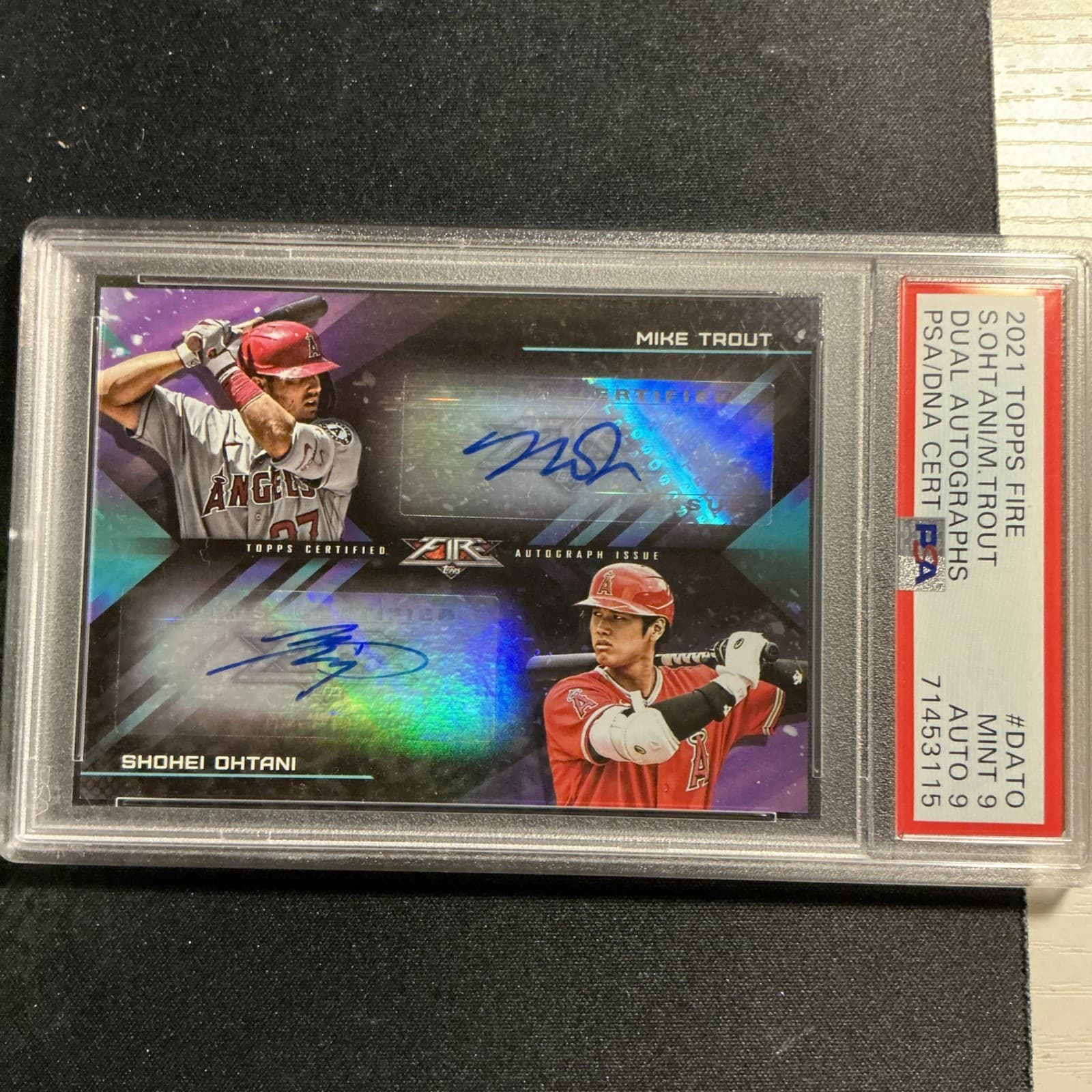 2021 Topps Fire dual auto -  Shohei Ohtani , Mike Trout /10 PSA mint 9 auto 9