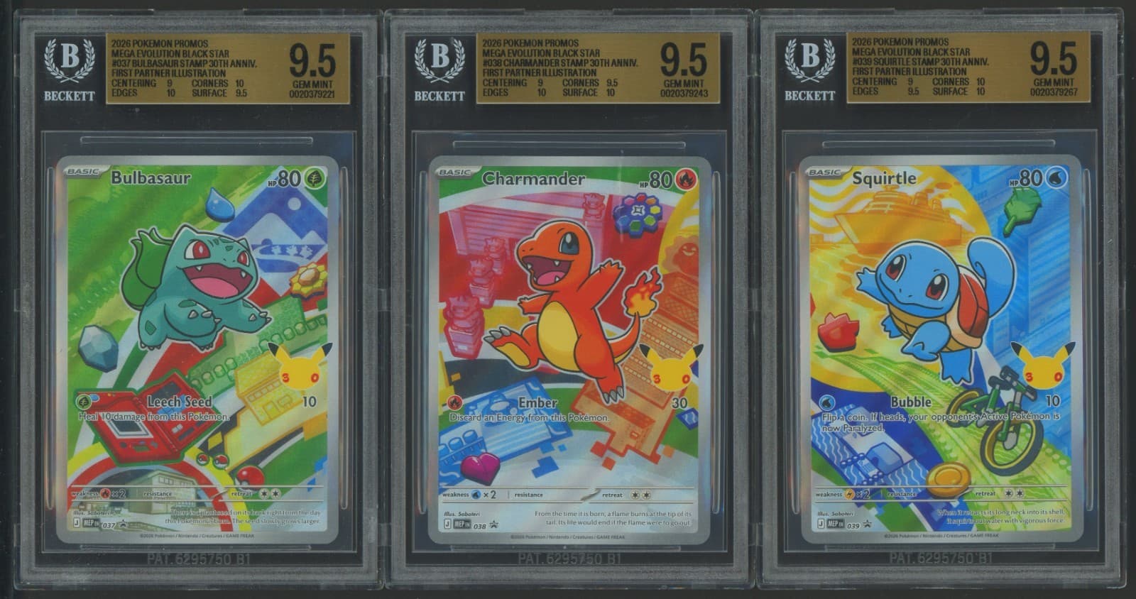 2026 Pokemon Kanto First Partner Bulbasaur Charmander BGS 9.5 GEM MINT Set of(3)