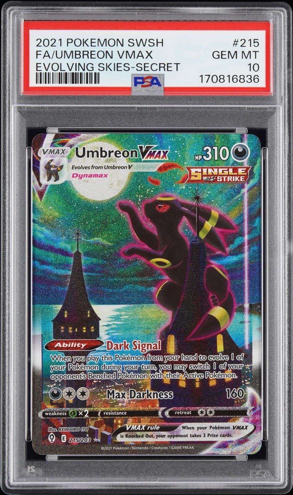 Pokemon 2021 Umbreon VMAX 215/203 Alt Art Evolving Skies GEM MINT PSA 10