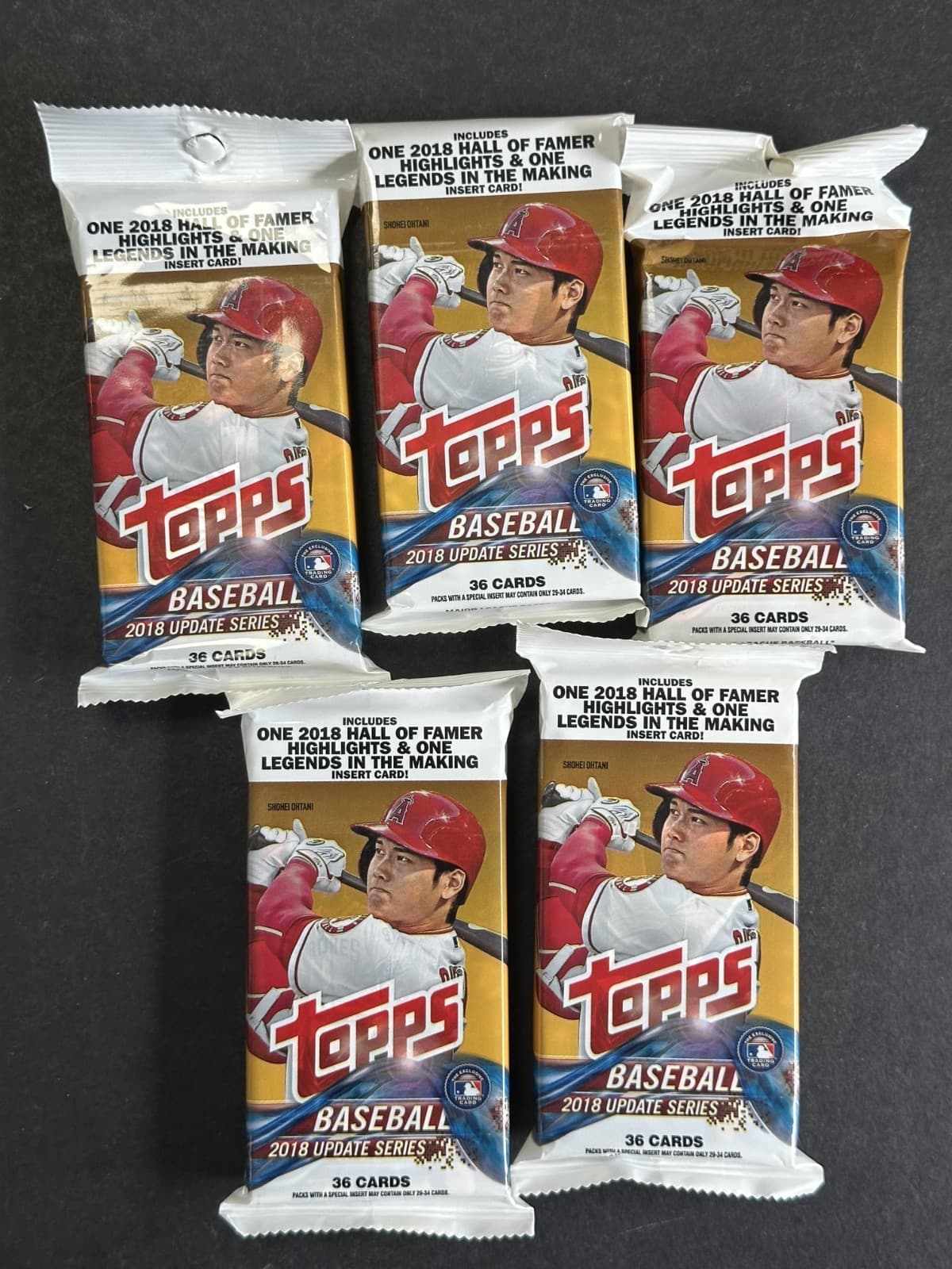 LOT (5) 2018 Topps Update Series Baseball Fat Packs Sealed Shohei Ohtani RC Yr