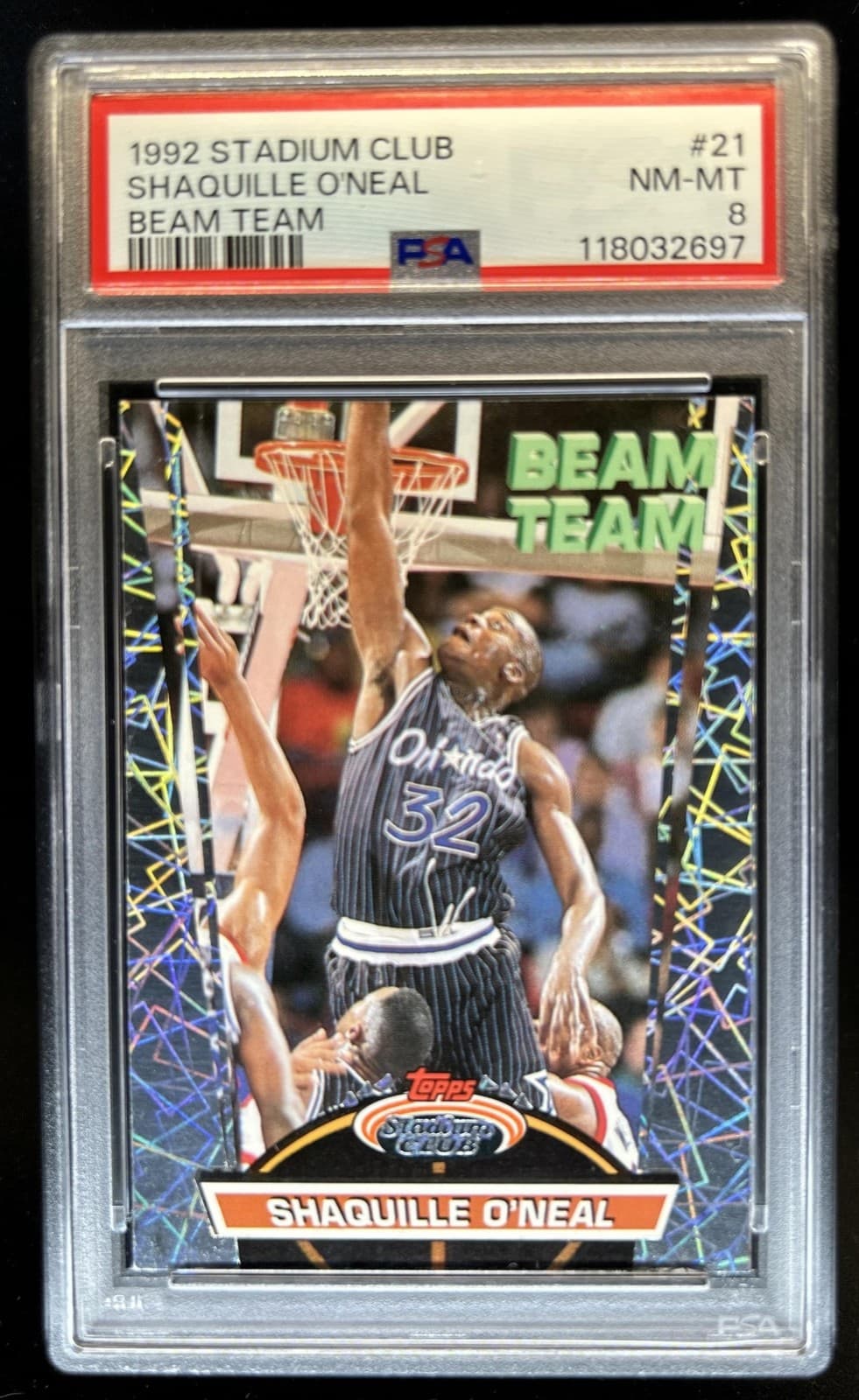 1992-93 Topps Stadium Club Shaquille O'Neal Beam Team Rookie RC #21 Magic PSA 8
