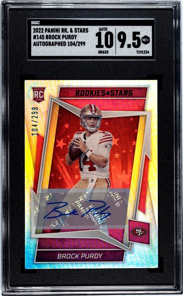 2023 Panini Rookies And Stars Brock Purdy RC Auto /299 RC 49ers Auto SGC 9.5/10