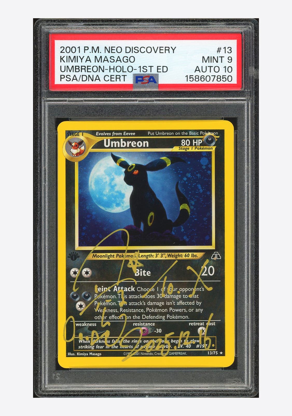 Pokemon PSA 9 AUTO 10 Umbreon Holo Kimiya Masago 2001 #13 Neo Discovery 1ED ENG