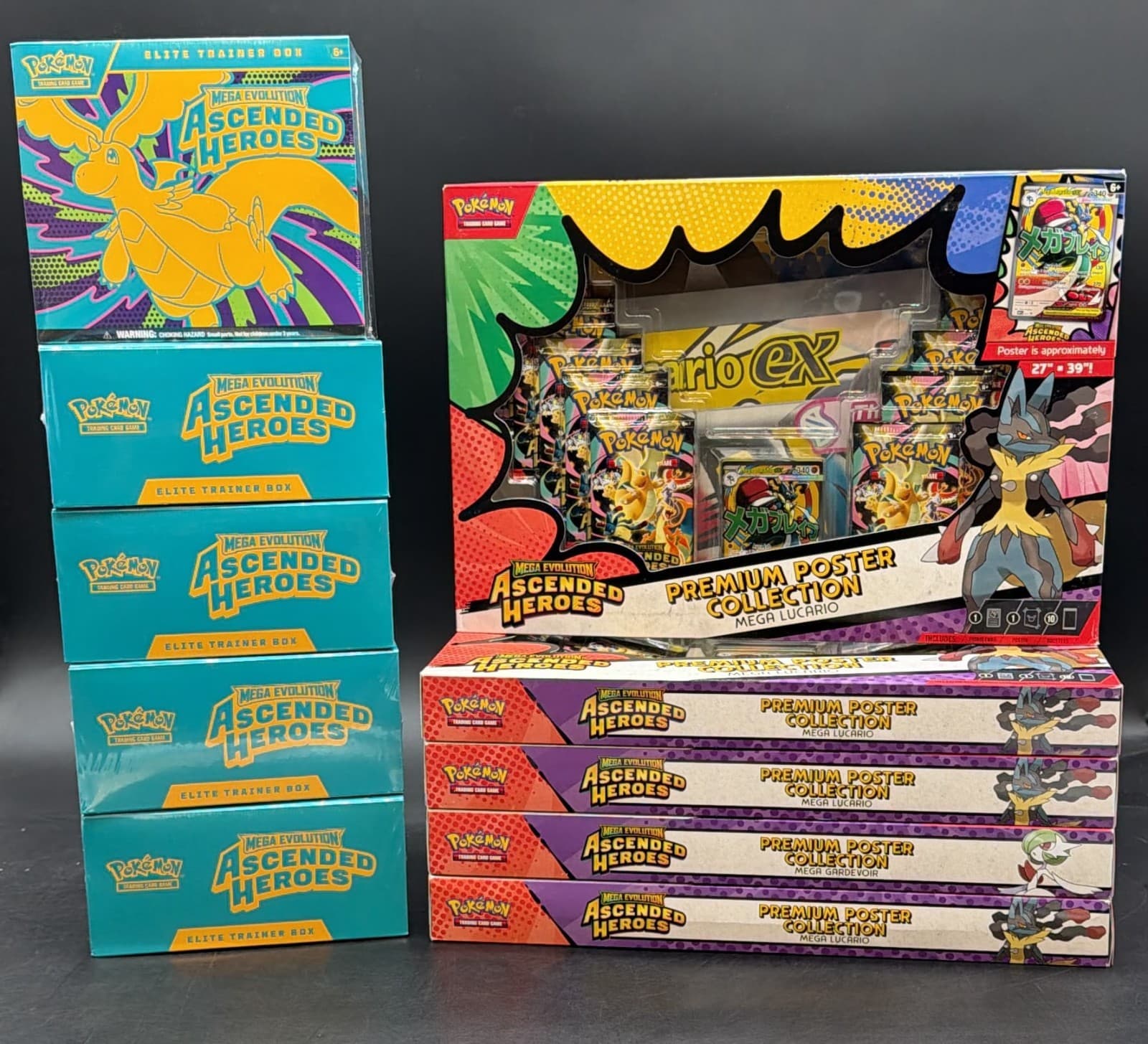 Pokemon TCG Ascended Heroes LOT (5) ETB (5) Premium Poster Collection SEALED