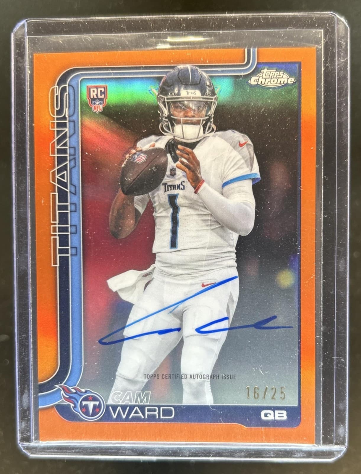 2025 Topps Chrome Cam Ward Auto Autograph Orange Refractor RC #/25 Titans Rookie