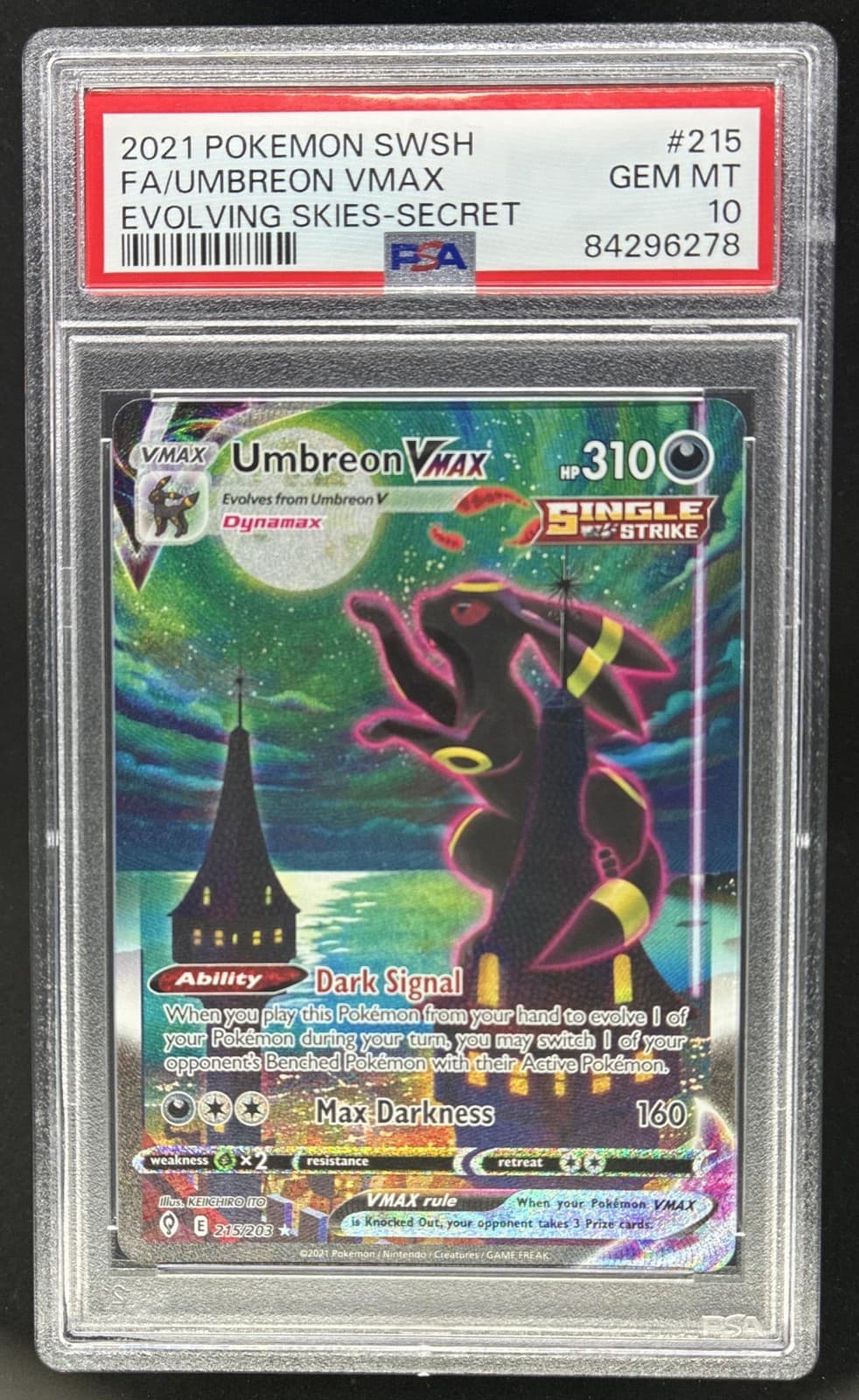 2021 Pokemon SWSH Evolving Skies Umbreon VMAX #215/203 PSA 10 GEM MINT