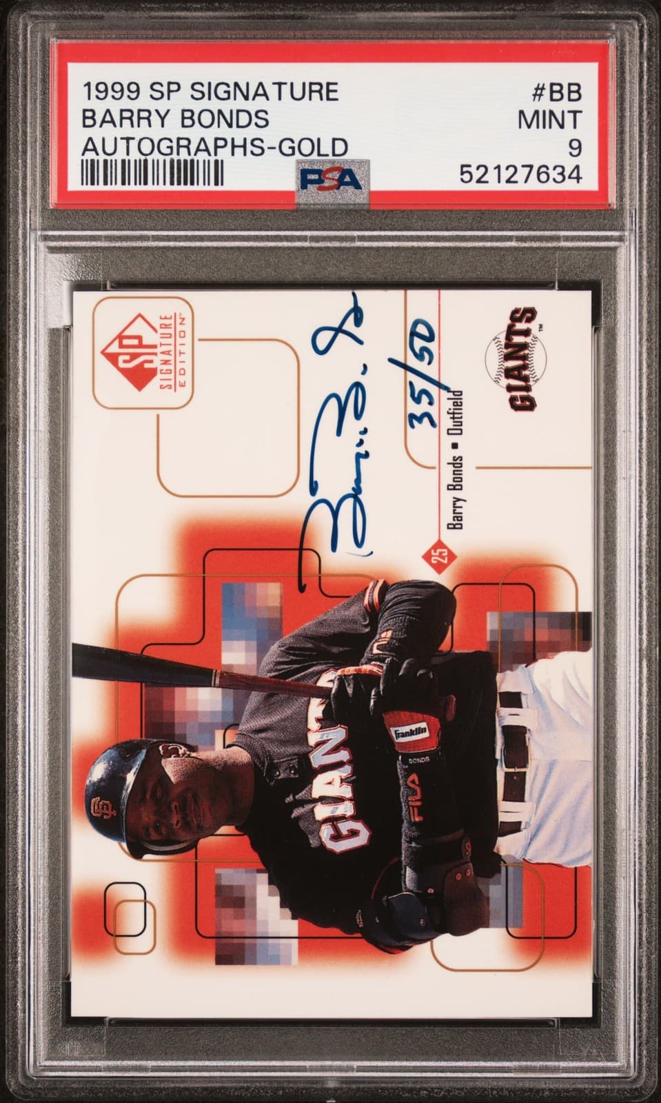 1999 SP SIGNATURE AUTO GOLD #BB BARRY BONDS 35/50 PSA 9 AUTO