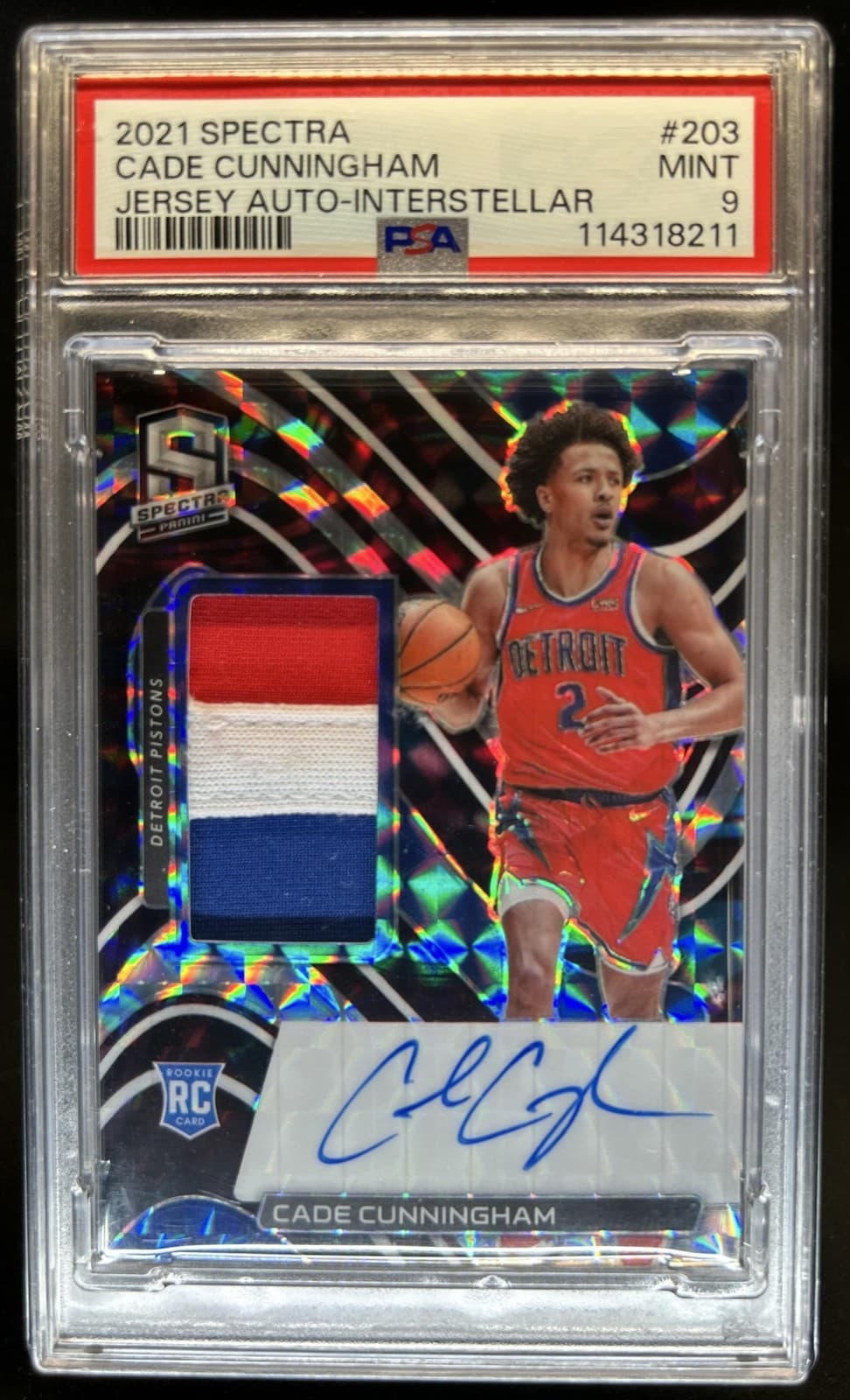 2021-22 Panini Spectra Cade Cunningham Patch Interstellar Auto RC #/49 PSA 9