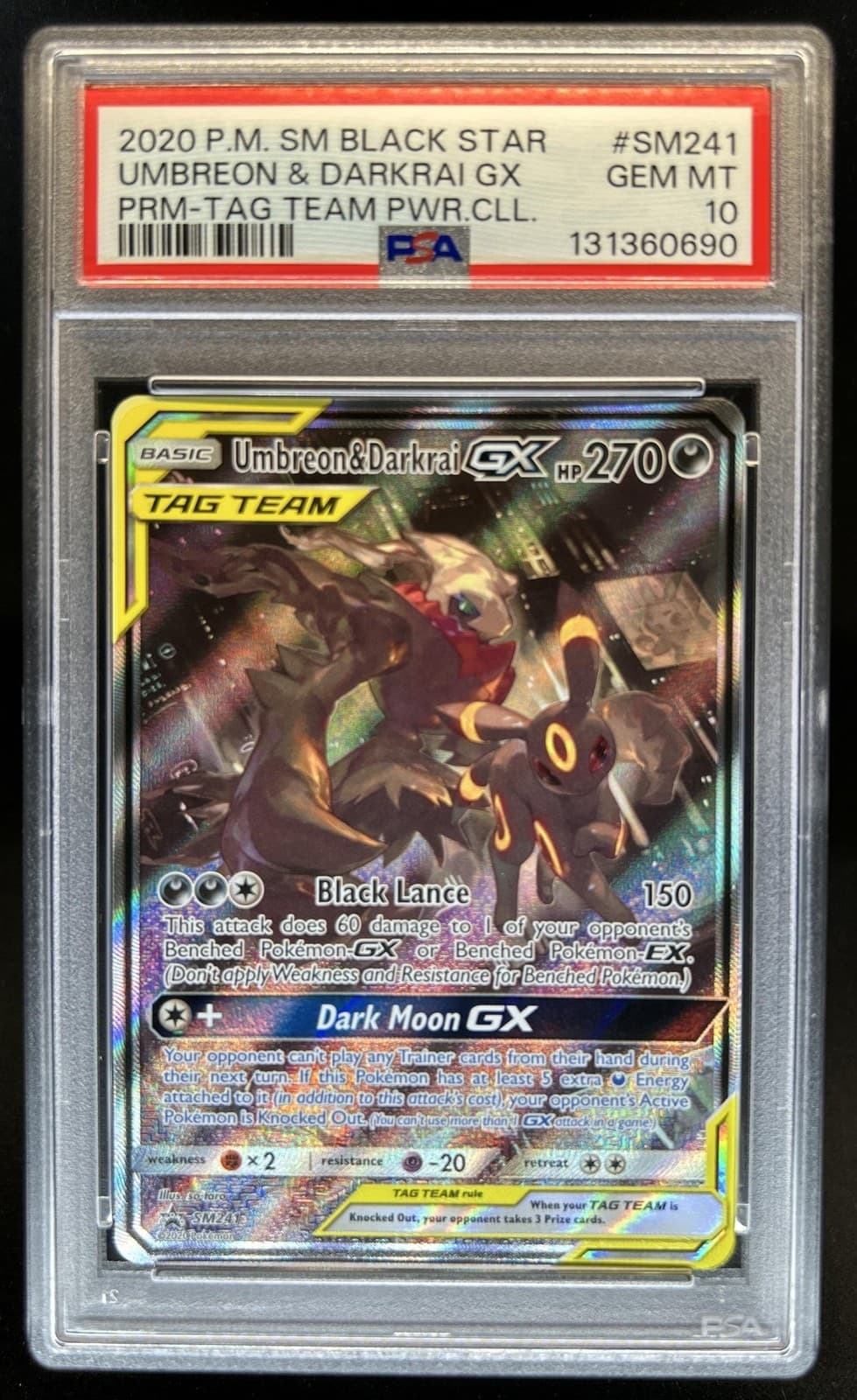 2020 Pokemon SM Black Star Promo Umbreon Darkrai GX Tag Team PSA 10 #SM241