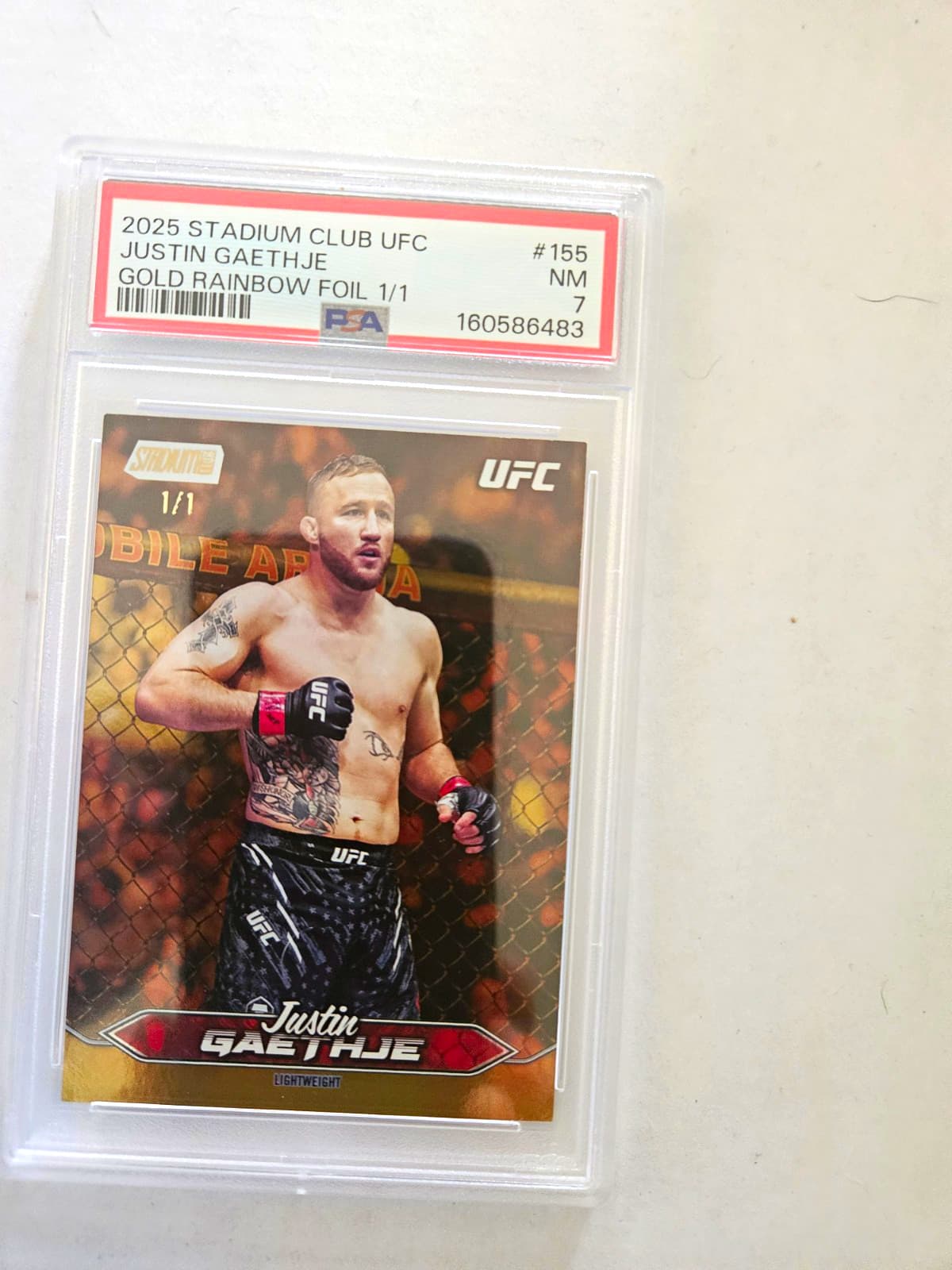 Topps 2025 Stadium Club UFC Justin Gaethje #155 Gold Rainbow Foil 1/1 PSA 7