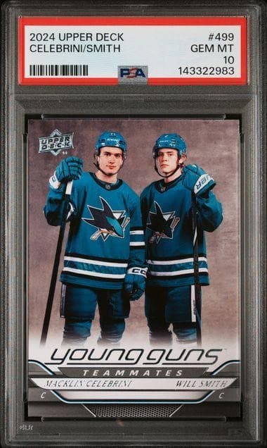 2024-25 Upper Deck Macklin Celebrini Will Smith Young Guns Teammates #499 PSA 10