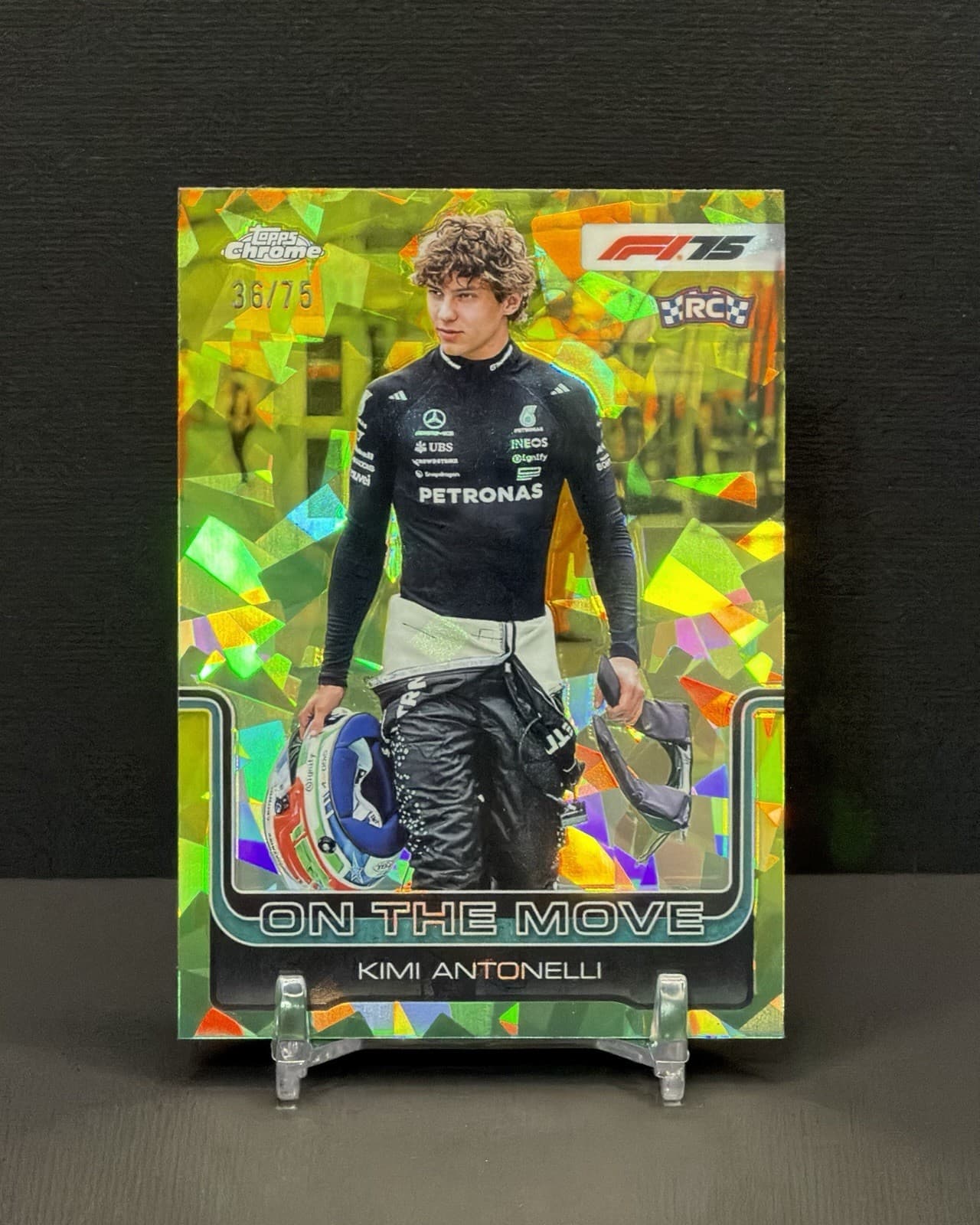 2025 Topps Chrome Sapphire Formula 1 F1 KIMI ANTONELLI #185 Yellow /75 SP RC