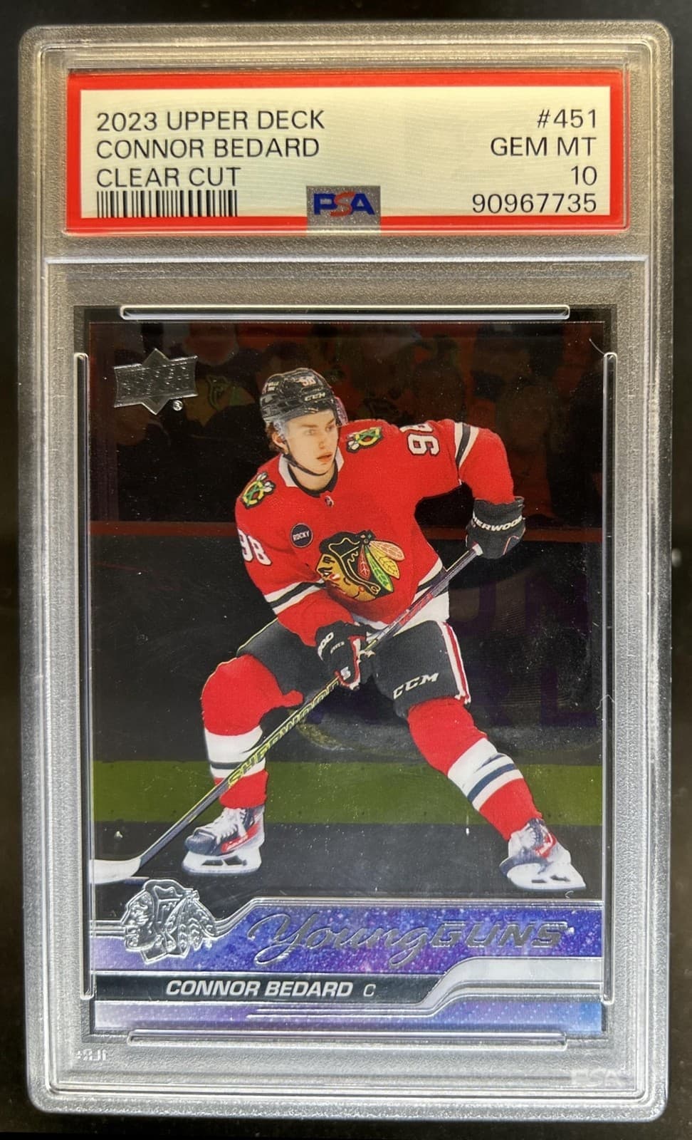 2023-24 Upper Deck Connor Bedard Clear Cut Young Guns RC #451 Blackhawks PSA 10