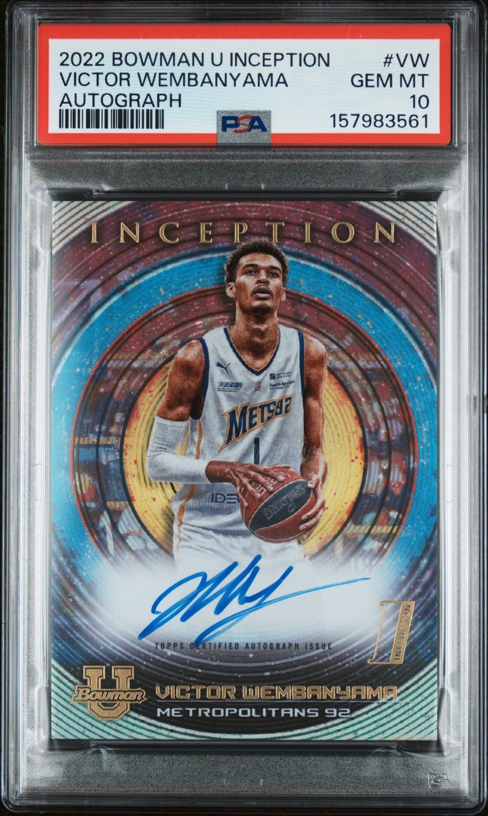 2022 BOWMAN UNIVERSITY INCEPTION AUTO #VW VICTOR WEMBANYAMA PSA 10 AUTO