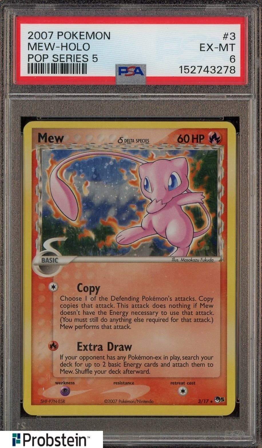 2007 Pokemon Pop Series 5 #3 Mew-Holo Corrected Back Bleed Psa 6