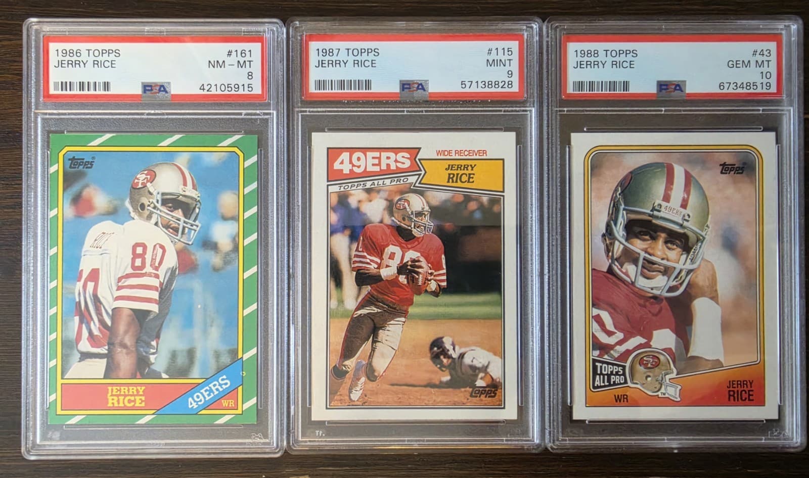 Jerry Rice Topps rookie 1986 PSA 8 plus 1987 and 1988 psa 10 lot