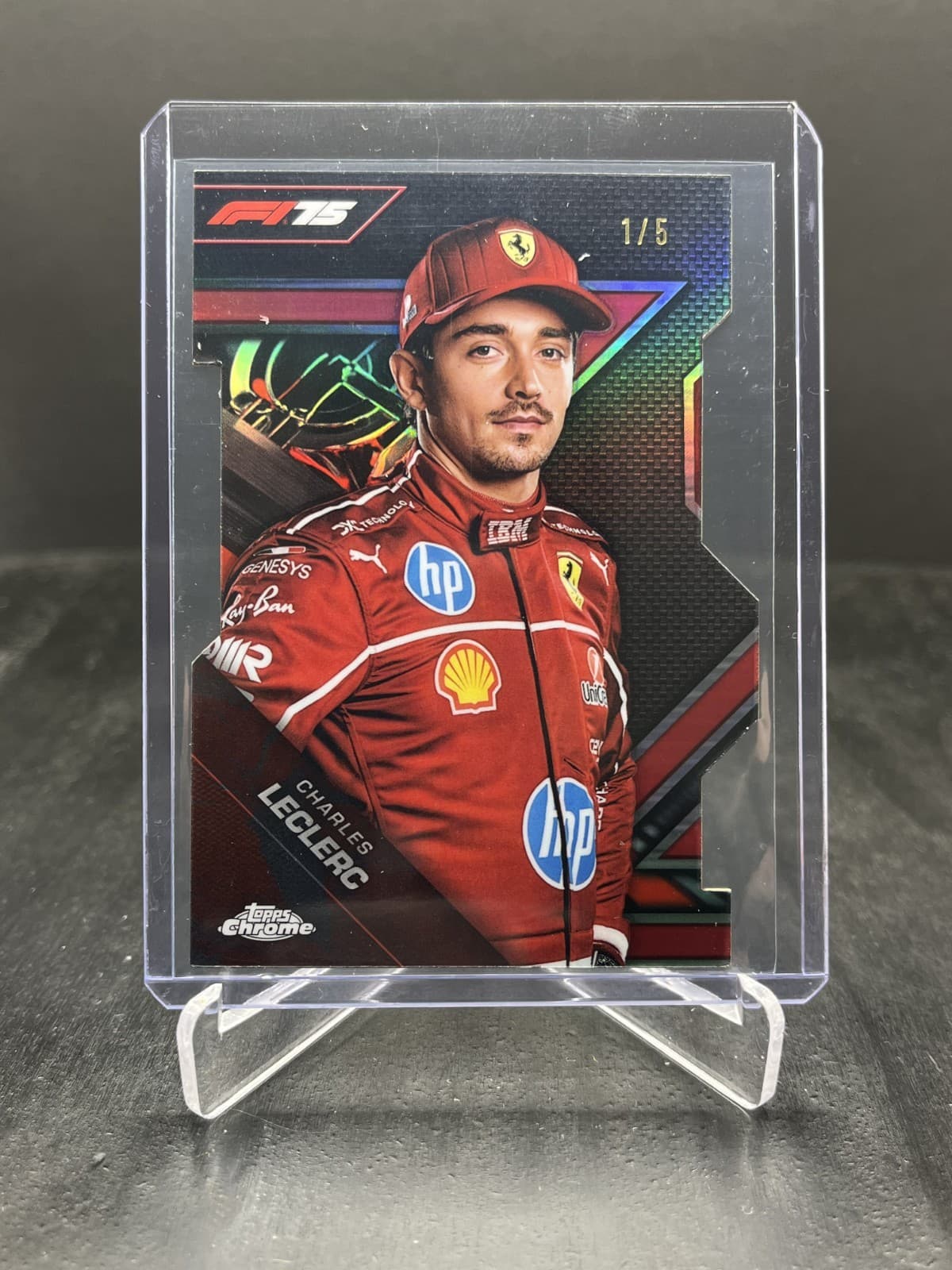 2025 Topps Chrome F1 Charles Leclerc 75 Annv. Logo Die Cut SP Red 1/5 #LOGO-4