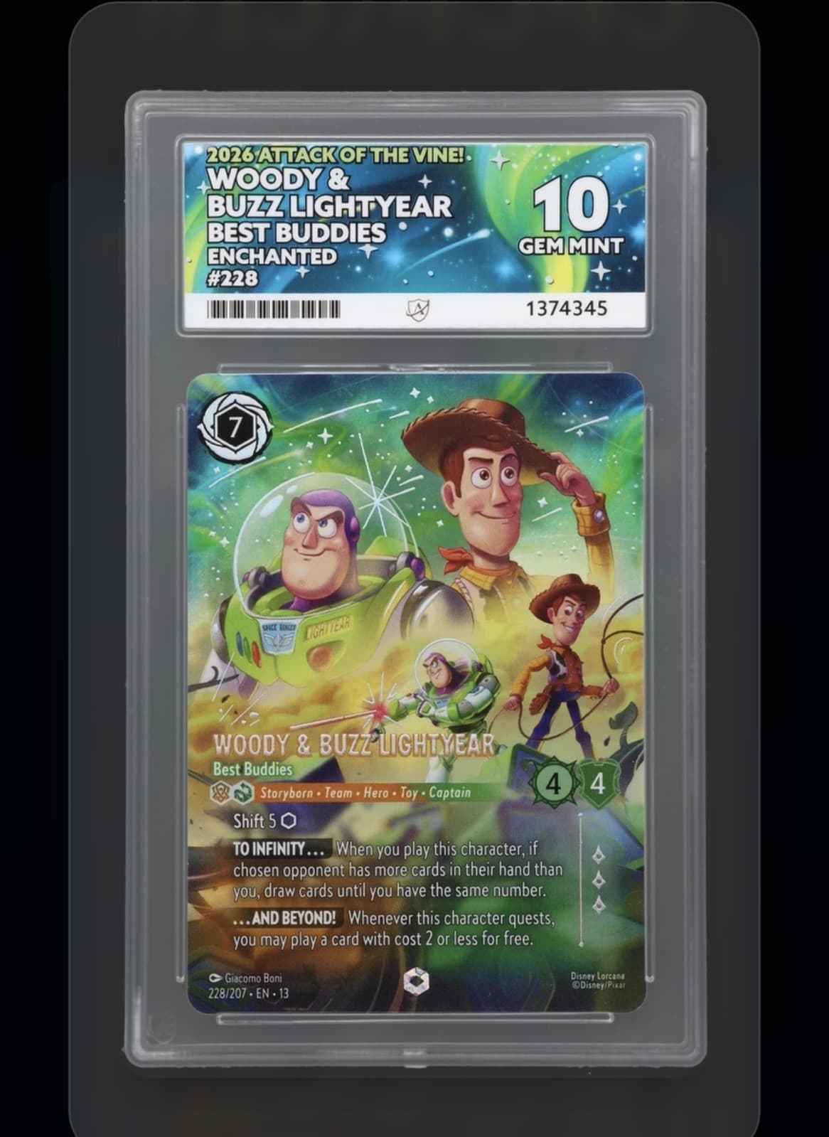 Disney Lorcana Woody & Buzz Lightyear Best Buddies 228/207 Ench Foil Ace 10