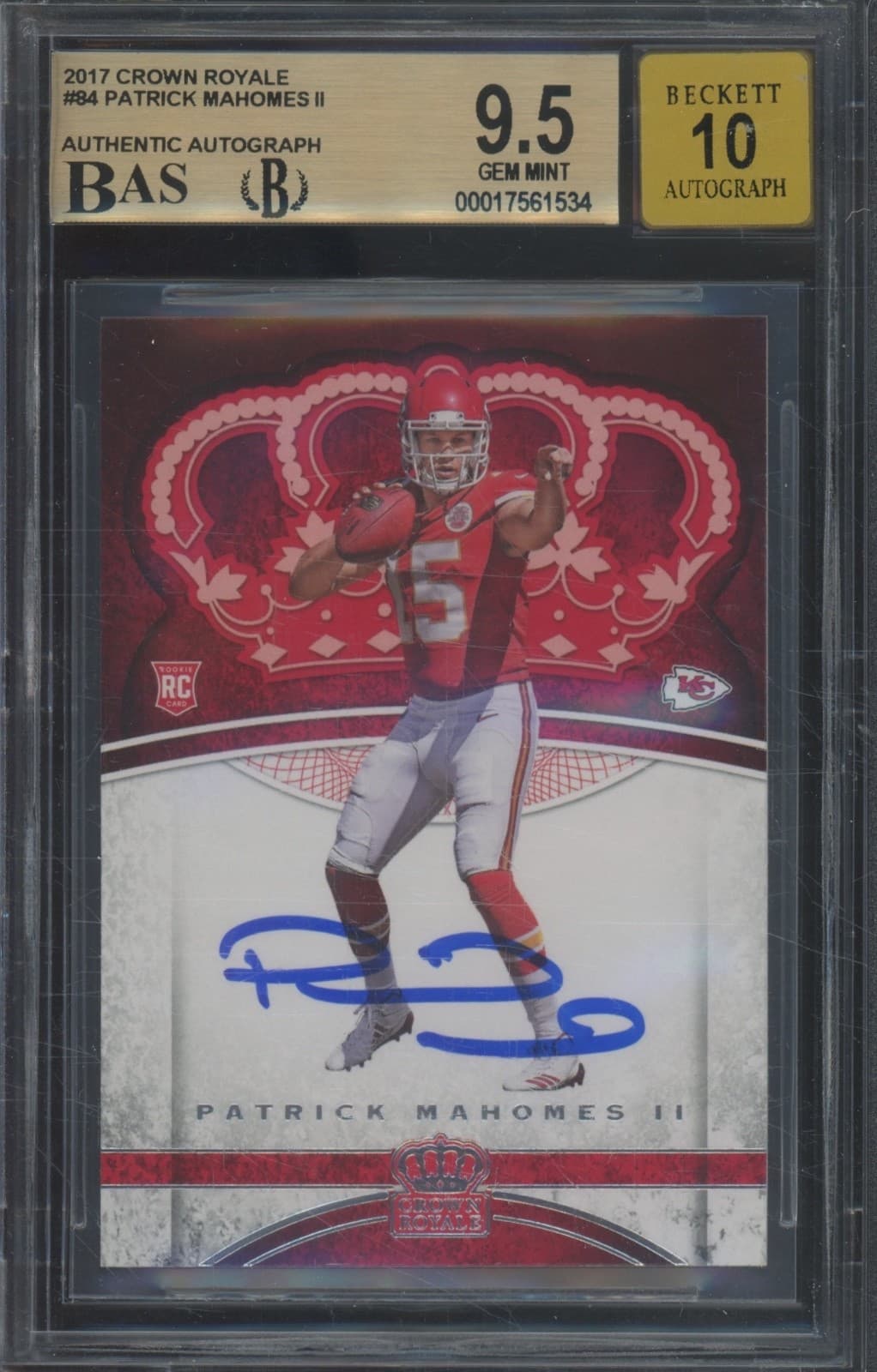 2017 Panini Crown Royale #84 Patrick Mahomes II RC Gem Mint BGS 9.5 10 Auto