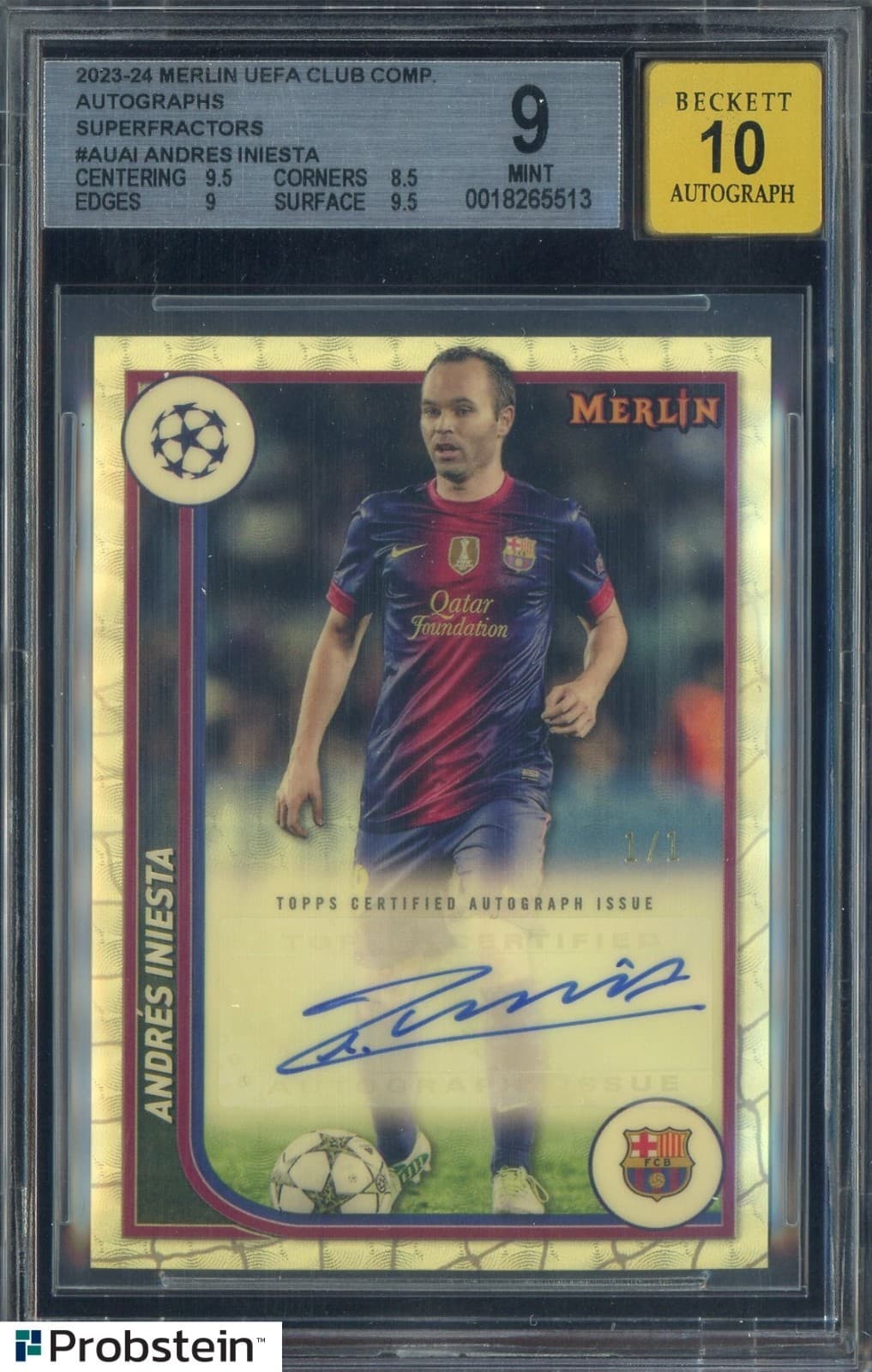 2023-24 Topps Merlin UCC Superfractors Andres Iniesta 1/1 BGS 9 w/ 10 AUTO