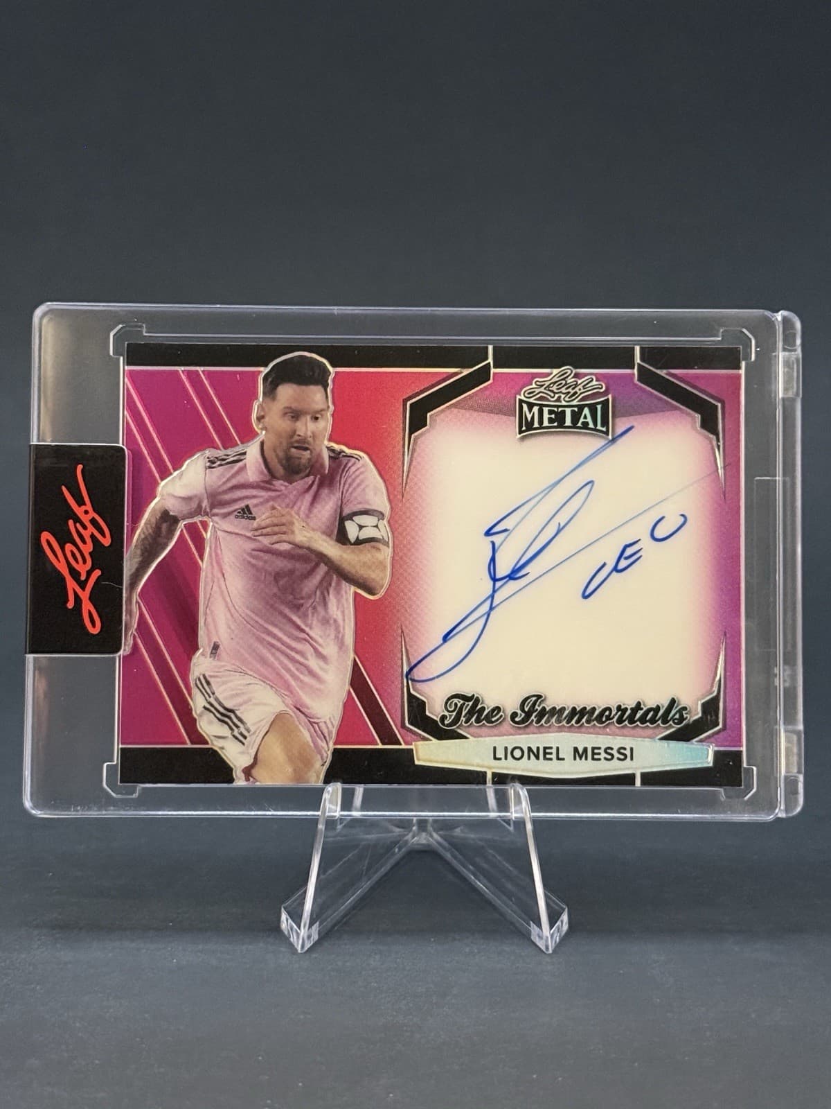 Lionel Messi 2024 Leaf Metal “The Immortals” Pink Color Match Auto /100
