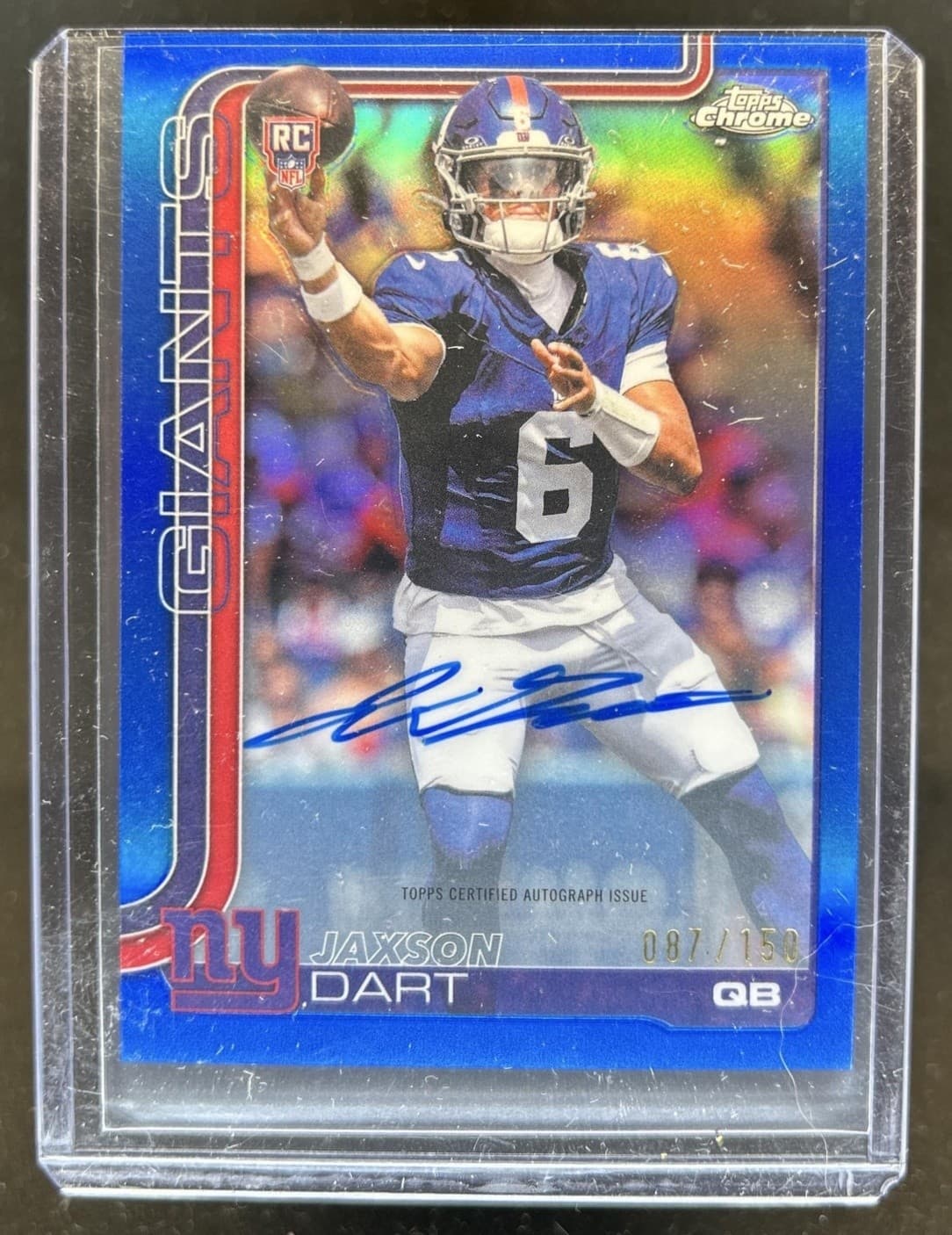 2025 Topps Chrome Jaxson Dart Auto RC Blue Refractor #/150 Giants Rookie