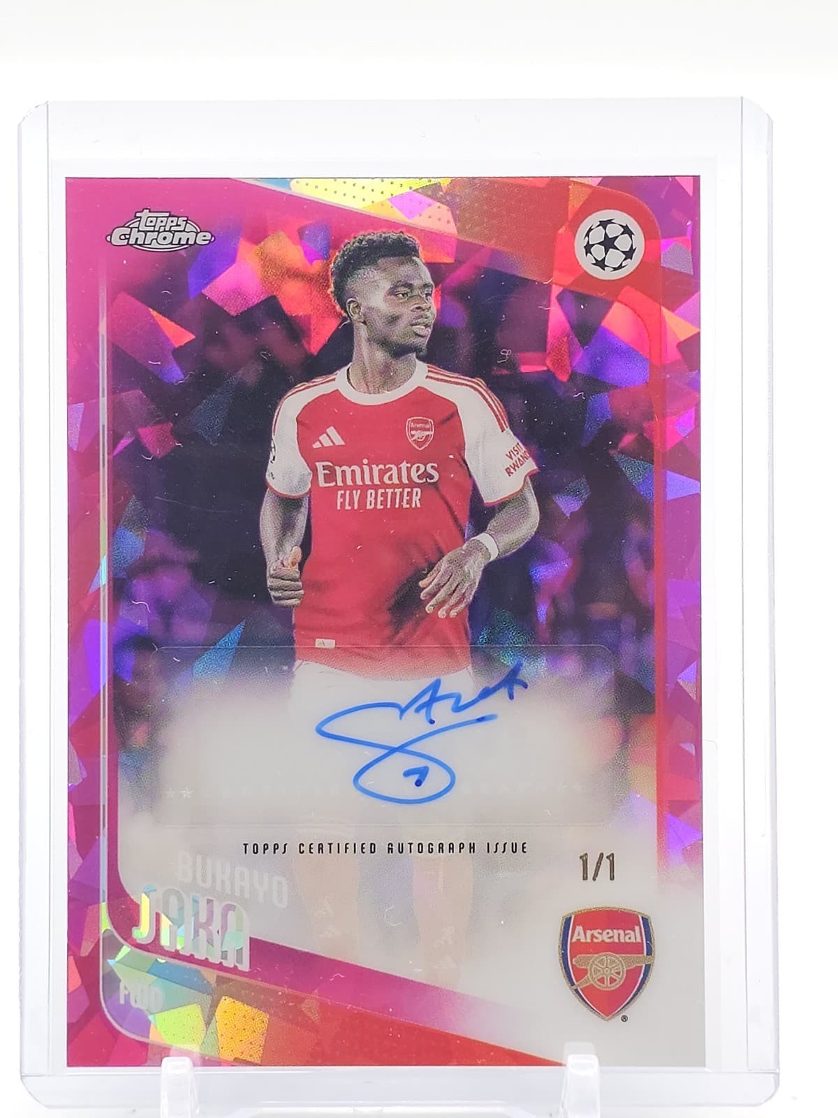 Bukayo Saka 2025-26 Topps Chrome Sapphire Ucl Padparadscha 1/1 Auto Q5332